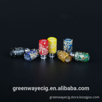Hottest selling 510 art glass drip tip flower drip tip with stainless steel base and color flower spot pattern in stock
